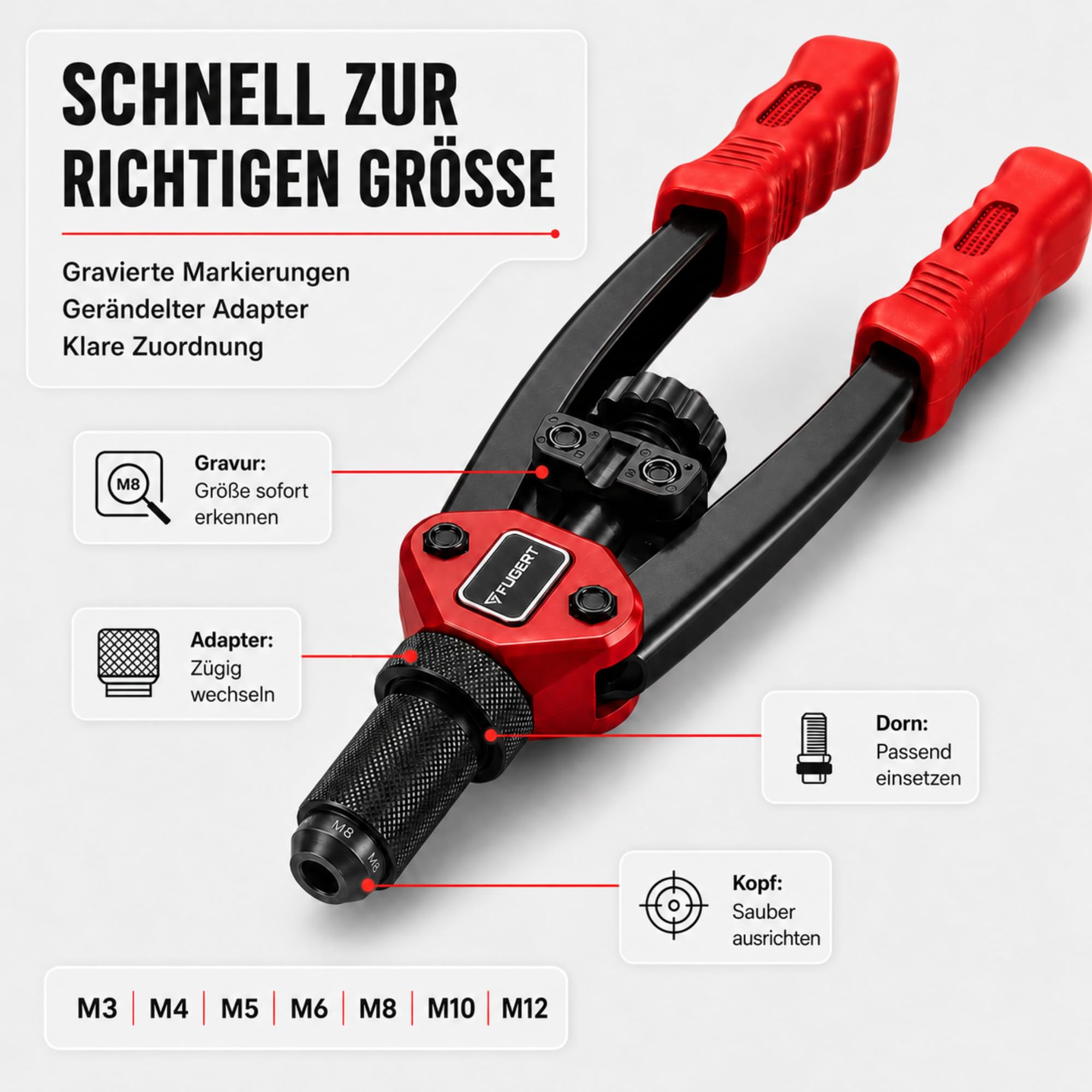 2in1 Nietmutternzange und Blindnietzange Set M3–M12, 160 Teile mit Koffer, Nietkopf 3,2-6,4mm, für Blech, Profile und Reparaturen, Handwerkzeug für Kfz Heimwerker