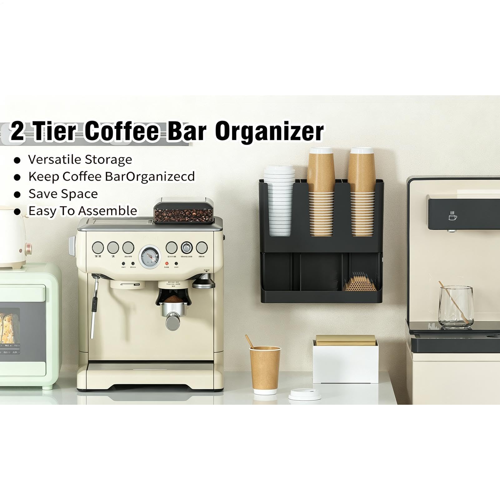 Stazione di caffè | Montaggio a parete di grande capacità, organizer per stazioni del caffè per bancone, per cialde, pacchetti di tè, condimenti, sciroppo, casa, cucina, armadio, dispensa, tavolo da