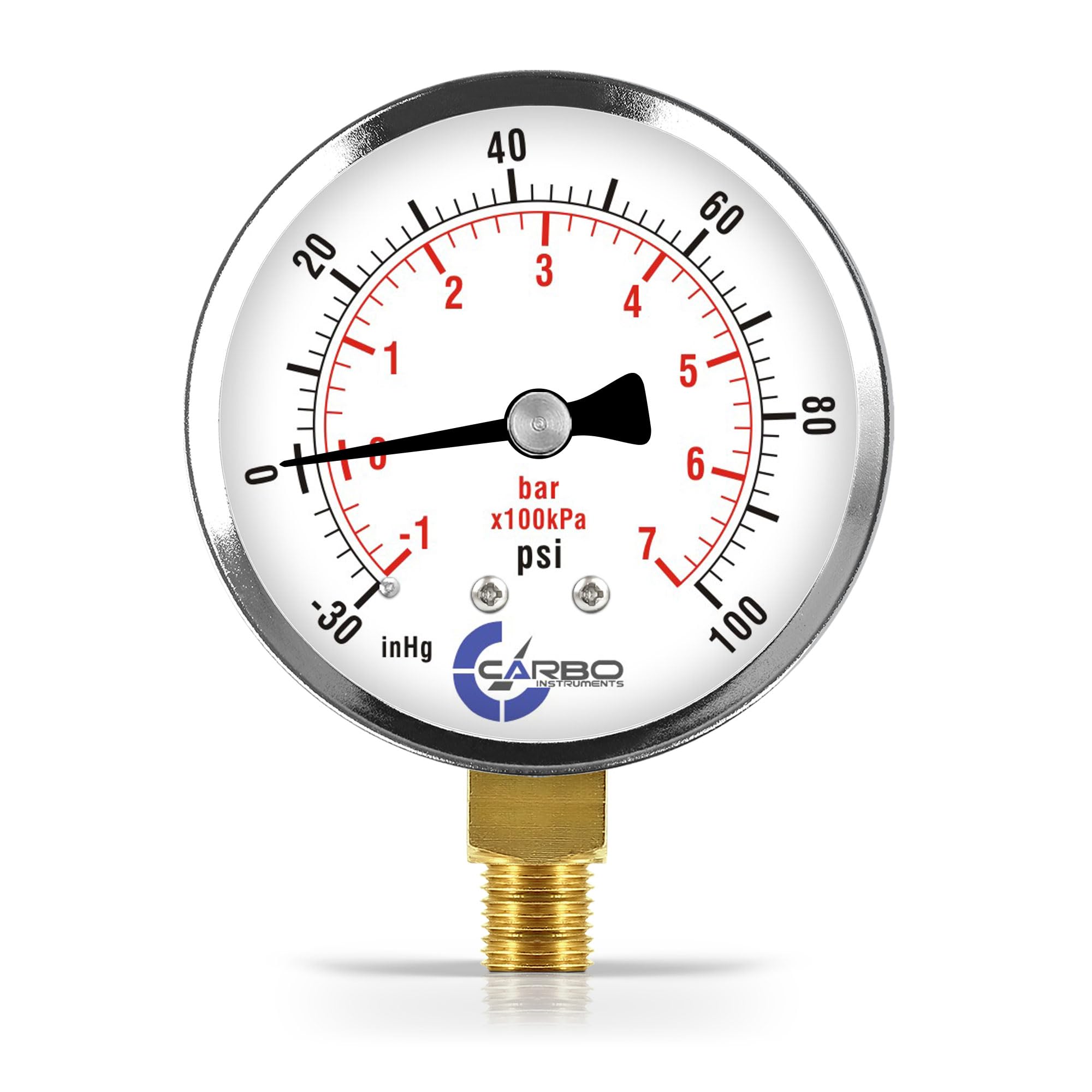 2-1/2" Pressure Gauge, Chrome Plated Steel Case, Dry, Compound Vacuum -30 Hg - 0-100 psi Lower Mount 1/4" NPT