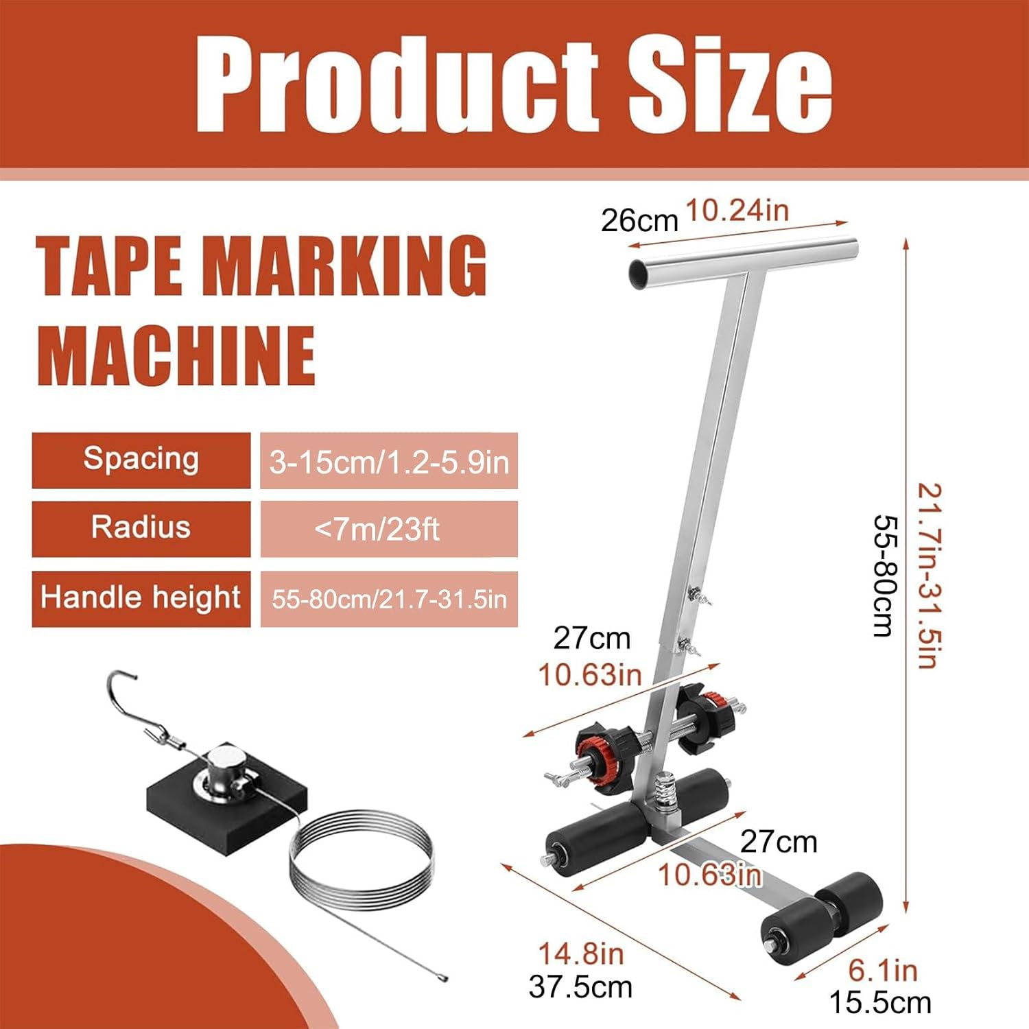 Basketball Court Marking Kit, School Playground Striping Line Marking Machine, Floor Tape Applicator, Concrete Line Painter with Drawing Circle Kit,55~80cm