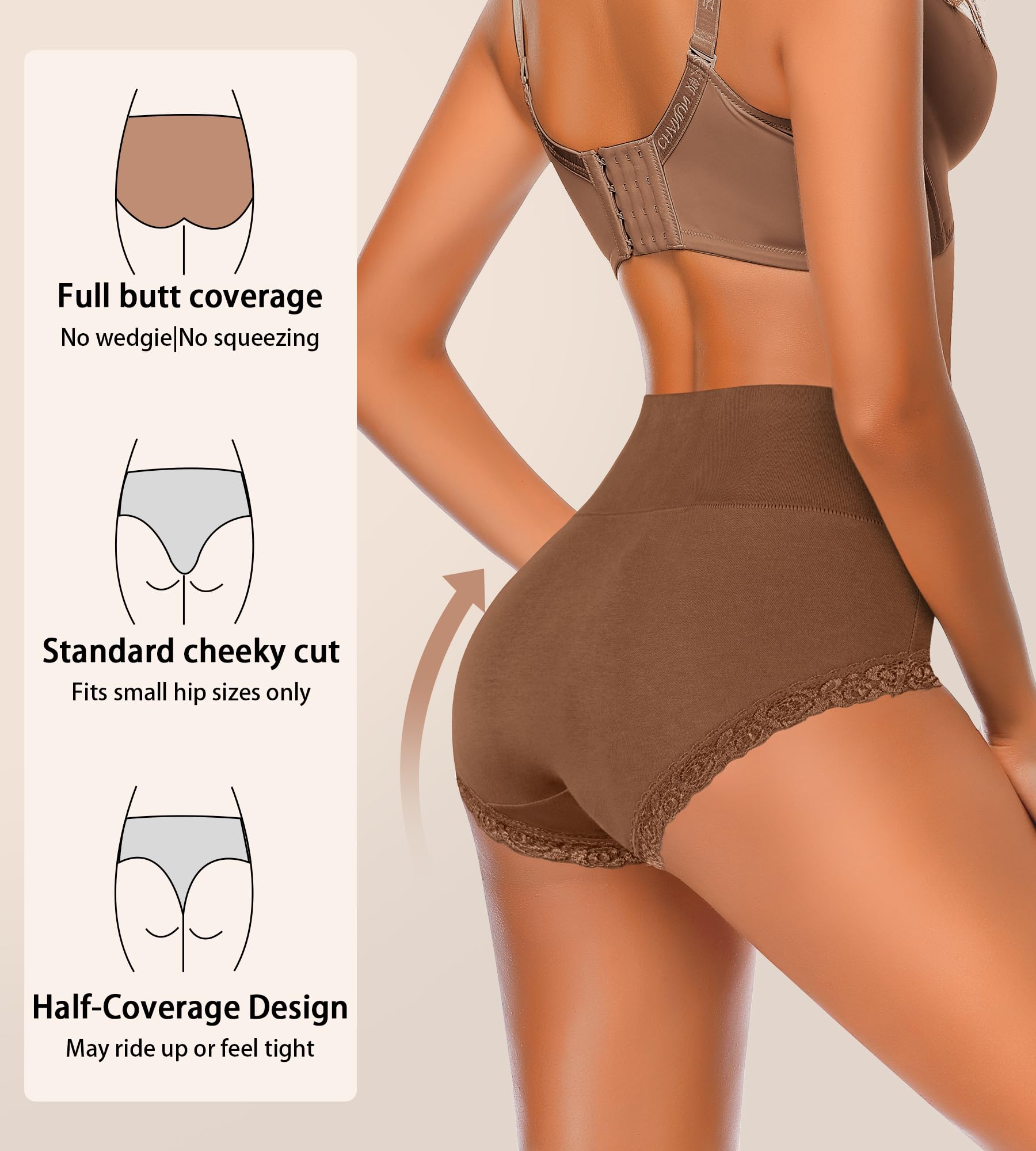 Women's Cotton Underwear,Ladies Soft Stretch Tummy Control Comfy No Muffin Panties Boyshorts: Multicoloured 6 Medium