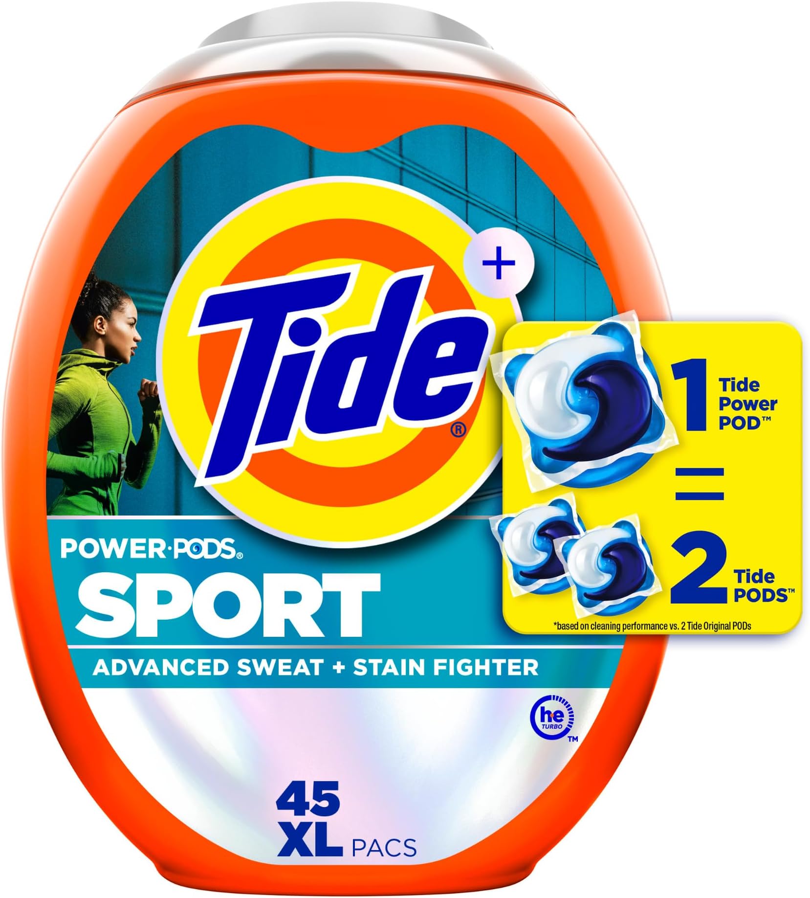 Power Pods Sport Laundry Detergent Pacs, 45 Count, Advanced Sweat + Stain Fighter