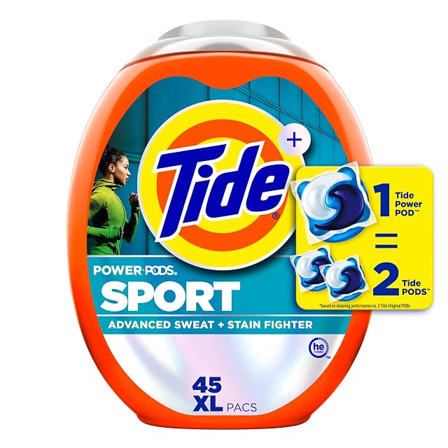 Tide Power Pods Sport Laundry Detergent Pacs 45 Count Advanced Sweat Stain Fighter