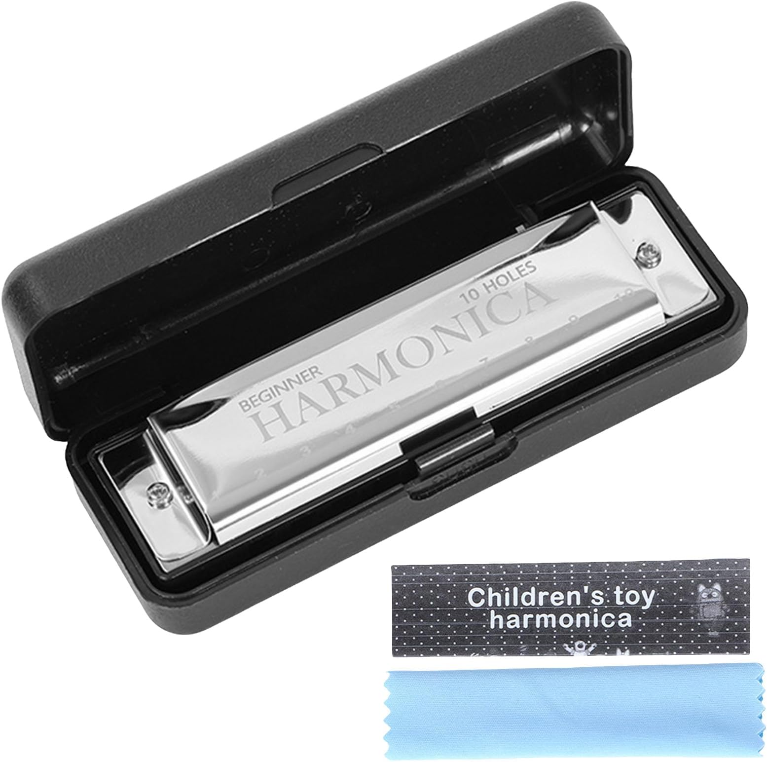 Harmonica Silver 10 Hole 20-Tone Harmonica Key Of C Diatonic Mouth Organ With Cleaning Cloth And Case Portable Musical Instrument Gift For Beginners Adult Students Kids Music Lovers