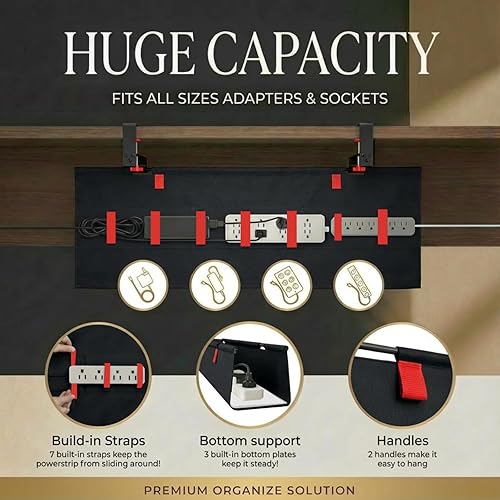 Miniatura 3 de Gestión de cables para debajo del escritorio, sin taladro, 36 pulgadas, organizador de cables, con almohadillas de silicona (sin rayones), 16 bridas