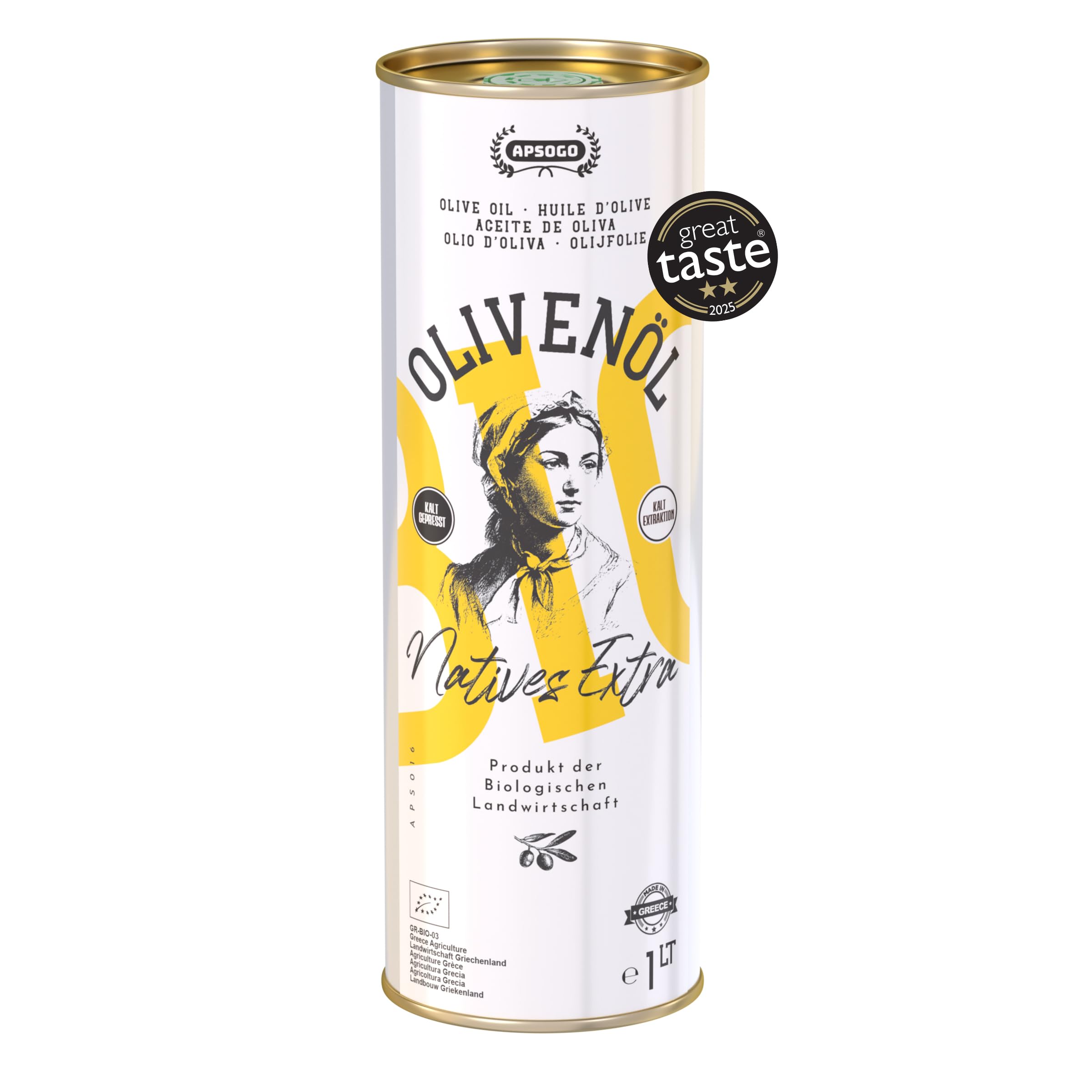 APSOGO Bio Olivenöl Nativ Extra 1L – Kaltextrahiertes Olivenöl aus Kreta, Griechenland – reich an Polyphenolen – Extra Virgin Olive Oil