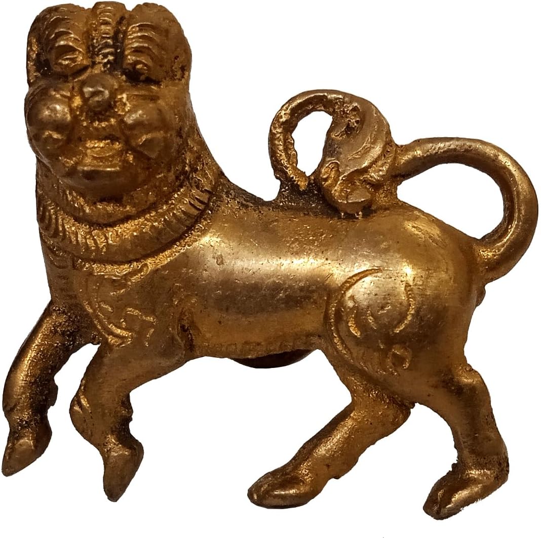 Purpledip Brass Knob 'Lion Cub': Designer Small Pull Handle in Antique Finish (11795A)