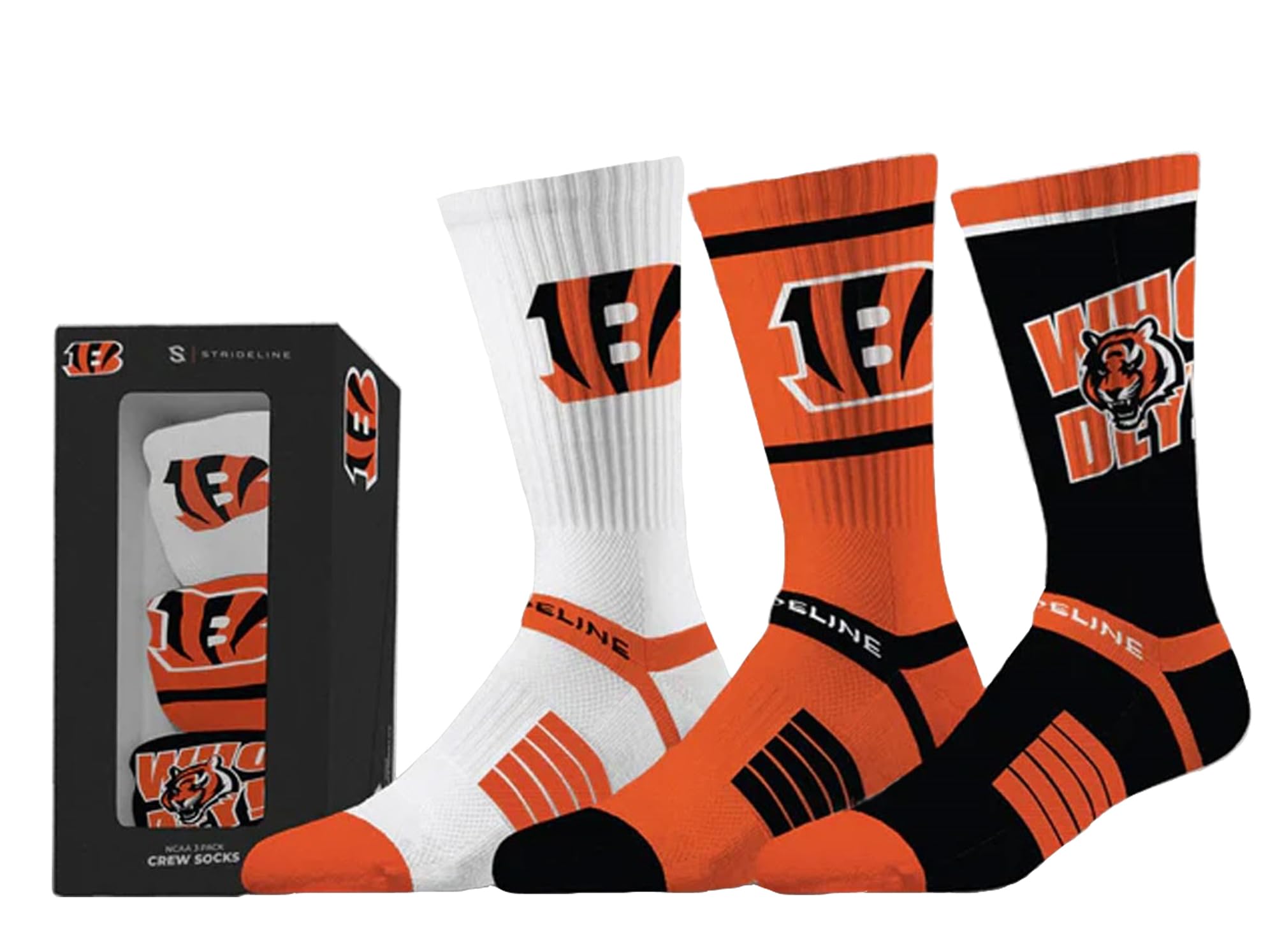 Strideline NFL Cincinnati Bengals Socken Strümpfe Premium Crew 3er Pack Socks Geschenkbox M/L (40-46)
