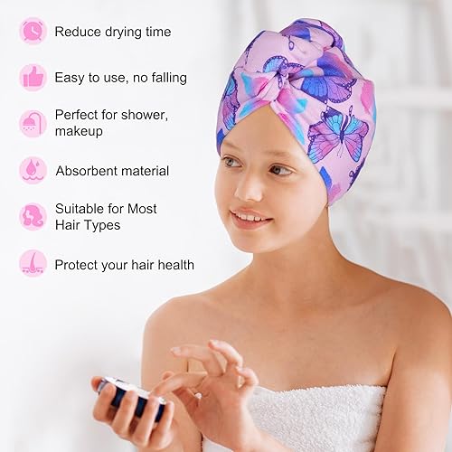 Vista 46 de Basumee Toalla de microfibra para el cabello para niños, paquete de 2 toallas de pelo de secado rápido con turbantes para cabello húmedo, toalla