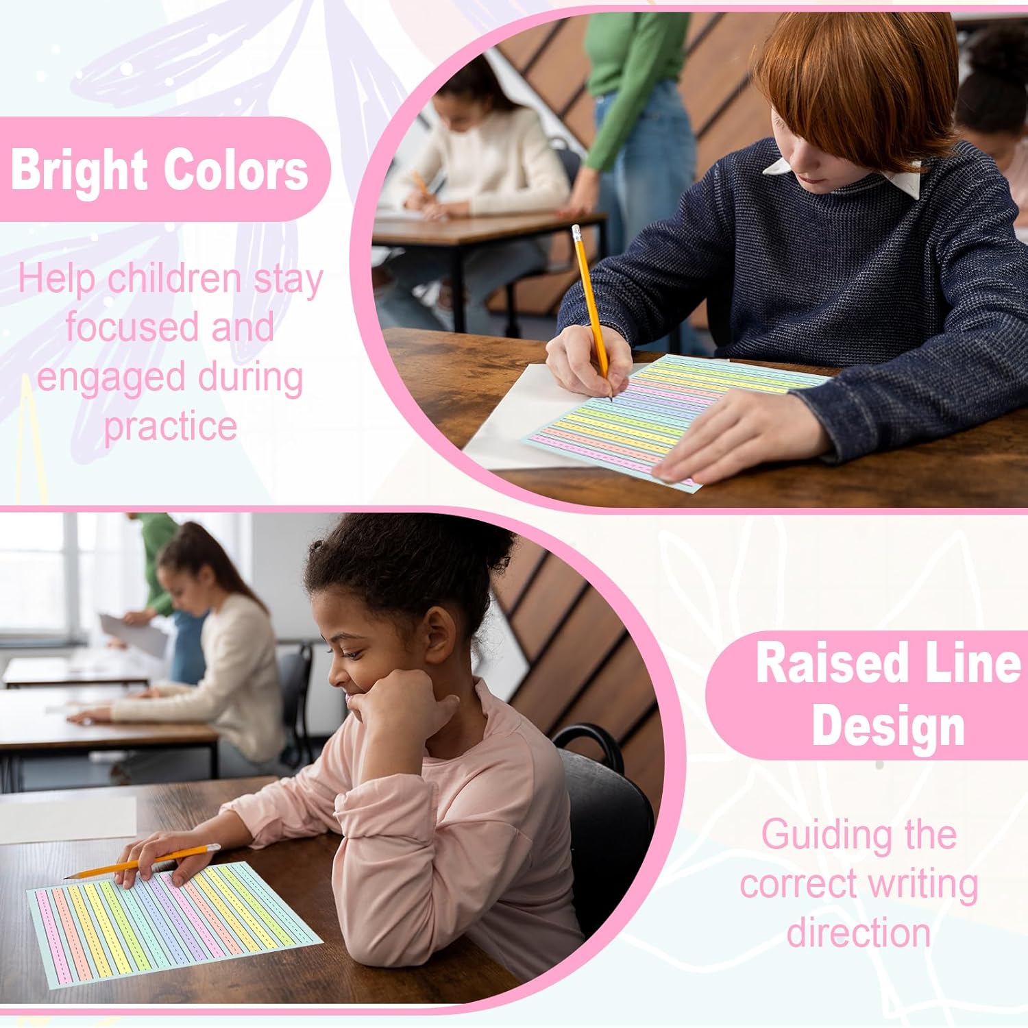 200 Sheet Raised Line Handwriting Paper With 1/2" Spacing Wide Ruled Writing Paper for Kindergarten 8.5"x 11" Colored Primary Writing Paper Pad Handwriting Practice For Kids Multi Sensory Dysgraphia