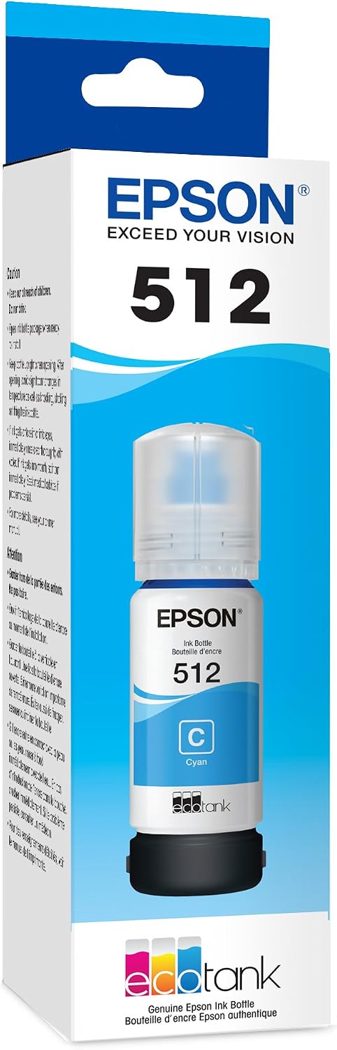 EPSON 512 EcoTank Ink Ultra-high Capacity Bottle Cyan (T512220-S) Works with ET-7700, 7750
