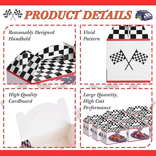 Miniatura 5 de 24 cajas de regalo de fiesta de autos de carreras con asa de bandera de carreras, cajas de golosinas para regalos de caramelos, ruedas a cuadros en