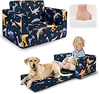 Beavtaens 2-in-1 Kids Fold Out Couch Dinosaur - Convertible Toddler Sofa Bed Lounger for Boys Girls 1-3 Years Comfy Foam