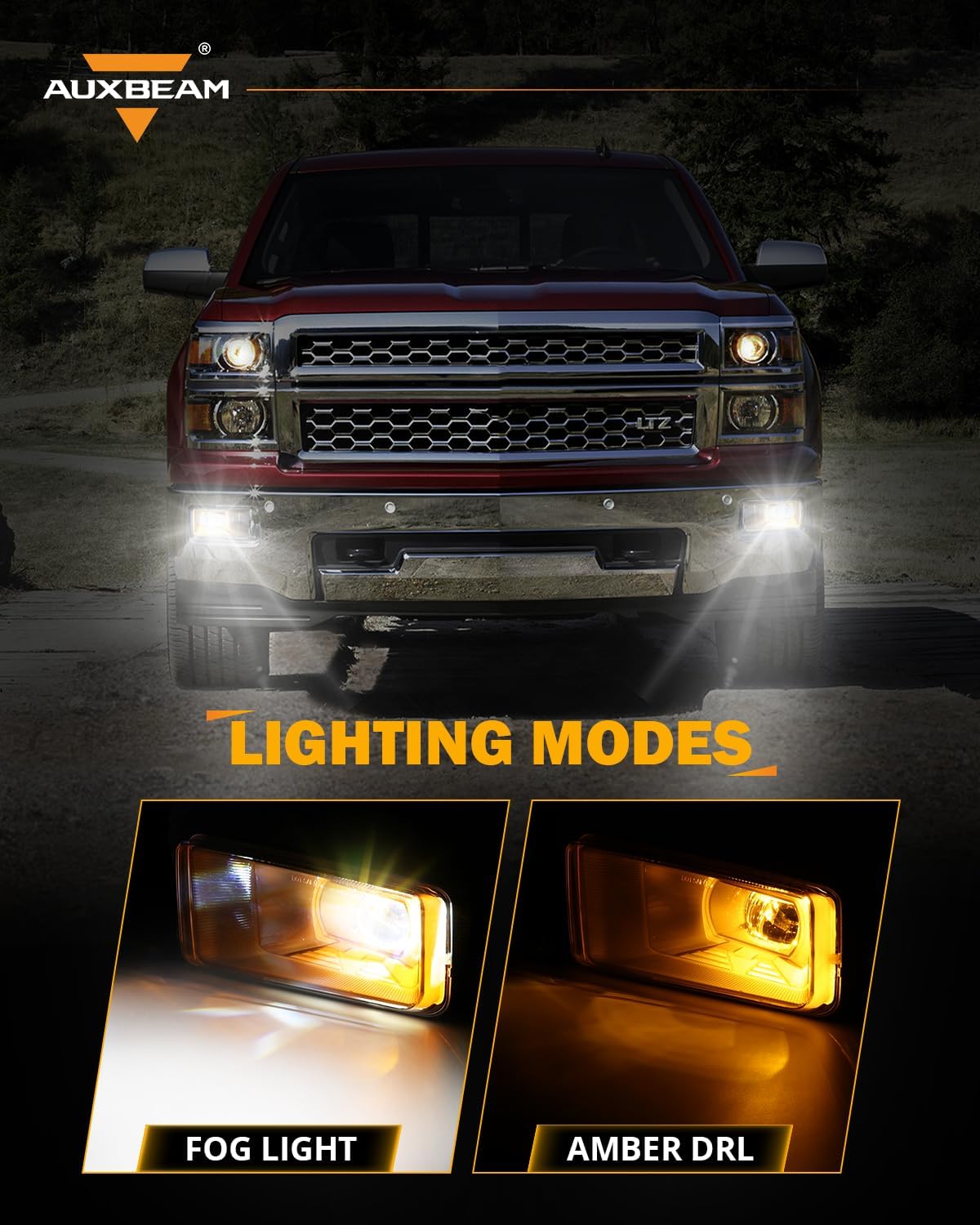 Auxbeam LED Fog Lights with Amber Halo DRL DOT Approved for Chevy Silverado 2008-2014 Avalanche 2007-2013 Suburban 2007-2015 Tahoe 2007-2015 GMC Sierra Yukon Pickup Truck, LED Bumper Driving Fog Lamps