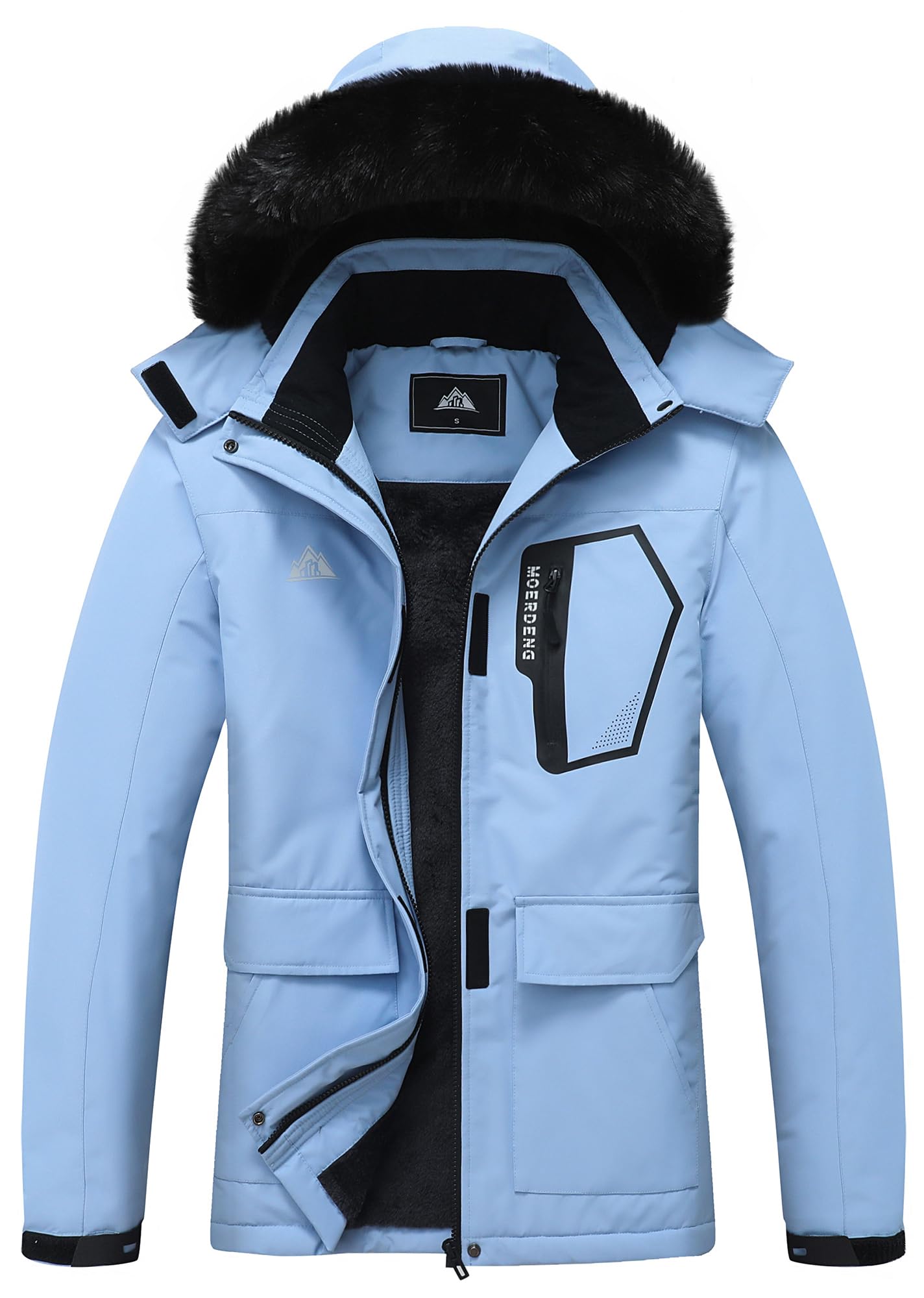 MOERDENG Women's Waterproof Ski Jacket: Warm Hooded Winter Coat for Snowboarding & Hiking