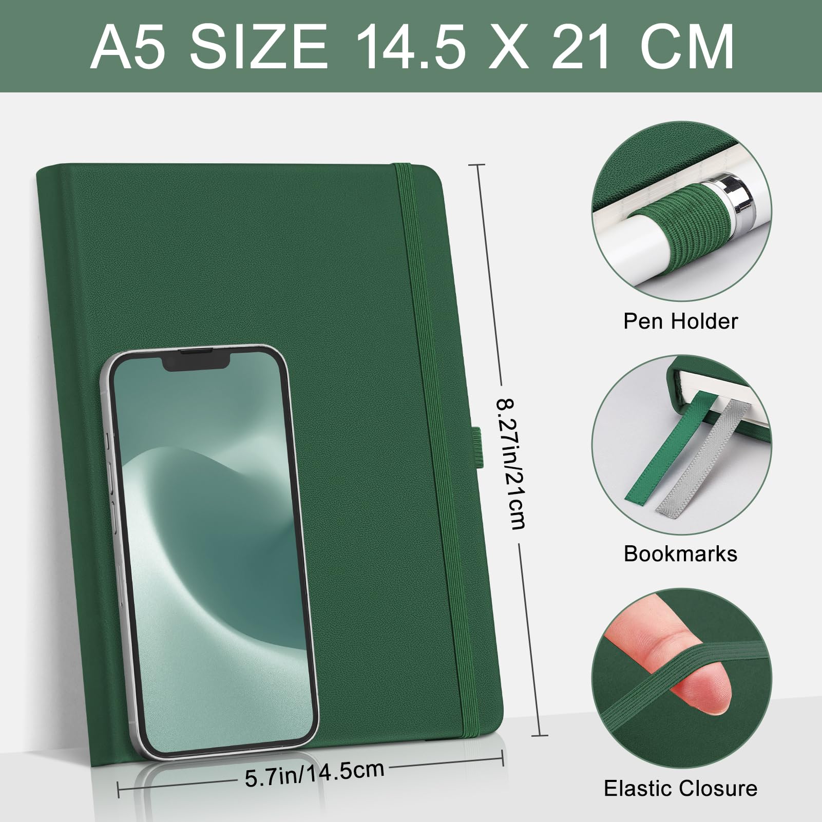 EMSHOI A5 Notebook Lined Journal, 120 GSM Paper Hardcover Notepad for Work 160 Pages College Ruled Note Book - Image 2