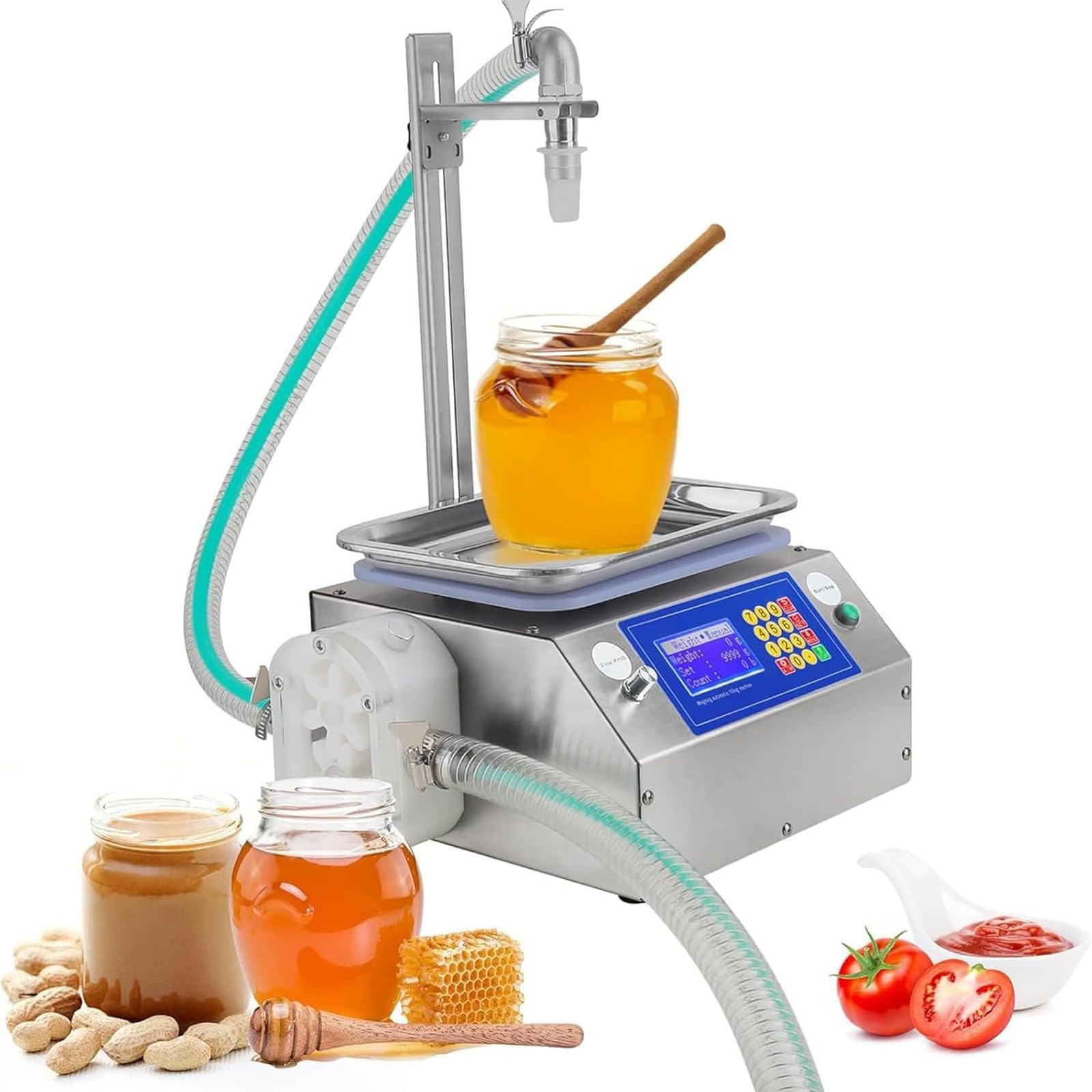 Xjymposium Multicolor High Precision Automatic Honey Filling Machine, 10G-10000G Quantitative Viscous Bottling Equipment, 7L/Min Fast Fill For Syrup, Edible Oil, Paste, Sauce 7L
