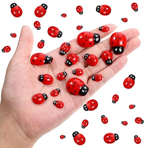 100 Pieces Ladybug Decor, Tiny Resin Ladybugs Decor, 3 Size