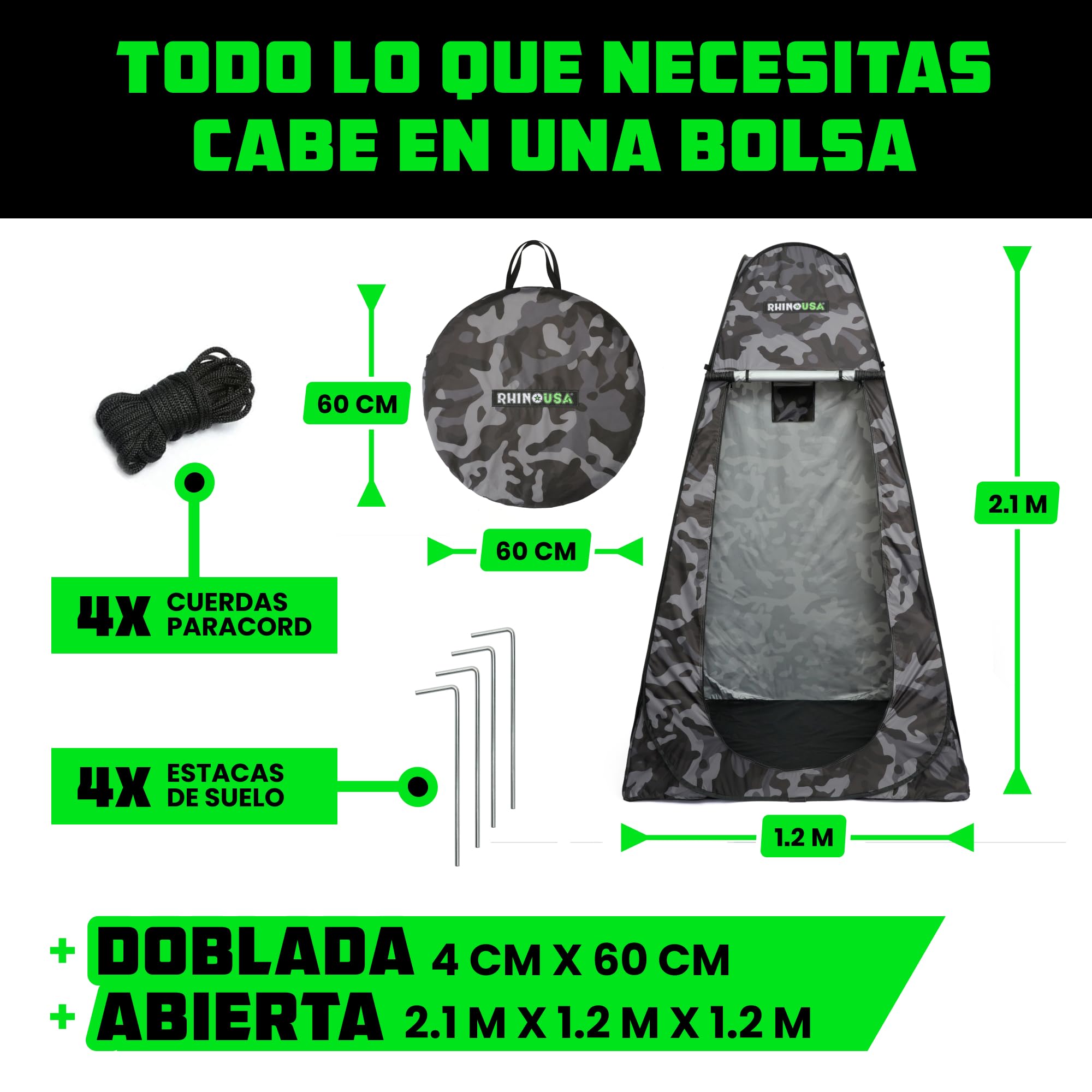 Rhino USA Tienda de Privacidad Emergente - Vestuario Inodoro Portátil para Acampar - Tienda de Ducha Aire Libre - Refugio contra Lluvia para Playa y Camping Ligera Resistente Instantánea para Llevar