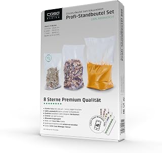 CASO Professional Standing Bag Set/Vacuum Bag with Stand, Ideal for Vacuuming Liquids and Voluminous Foods, 25 Pcs, 3 Different Sizes, About 150 µm, BPA-Free