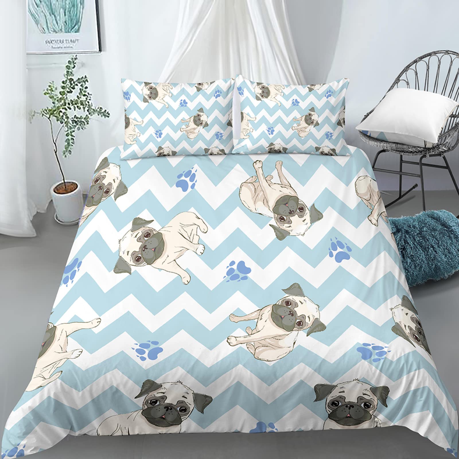 Housse de couette bouledogue français 220x240 cm avec 2 taies pour lit 2 personnes