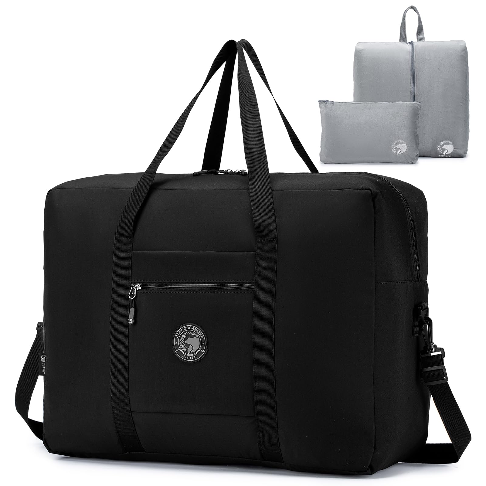 SPAHER Torba Podróżna Duża Składana Torby Podróżne Bagaż Podręczny 55x40x20 Lufthansa Tui Airways Lekki Samolotu Torba Marynarska 45L Packable Holdall Wodoodporna Torebka dla Mężczyzn i Kobiet Czarny