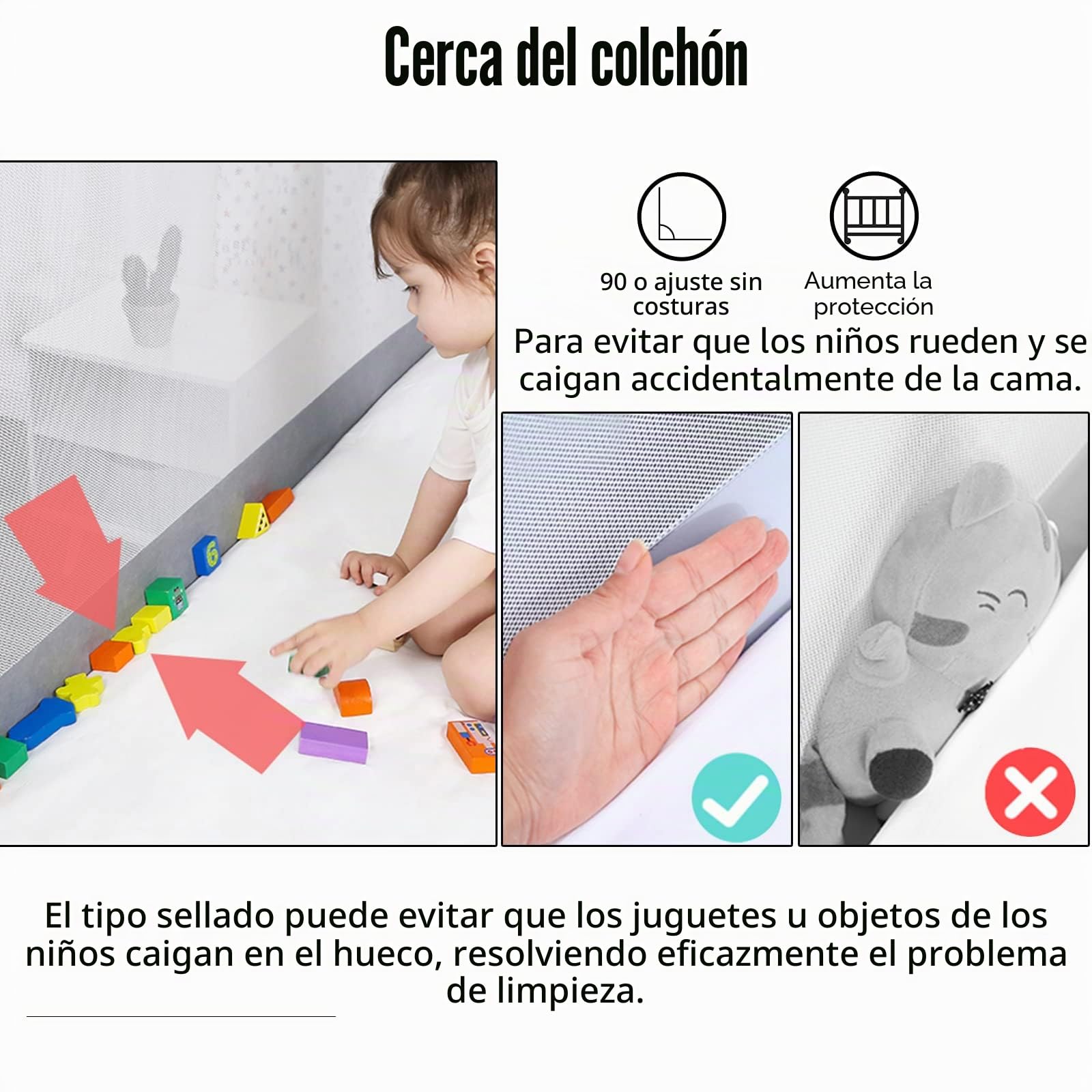 FIVMEN Barrera de cama de 180 cm para bebé, protección anticaídas para cama de bebé, altura ajustable, barrera protectora de cama para niños con bolsa de almacenamiento, barrera para cama infantil