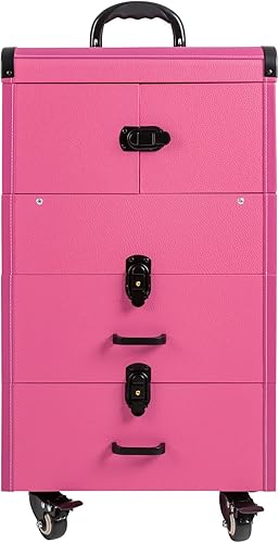 El caso del maquillaje del balanceo, carro cosmético portátil bloqueable del organizador, maquillaje grande Orgainzer cosmético, Rosa, Gran capacidad