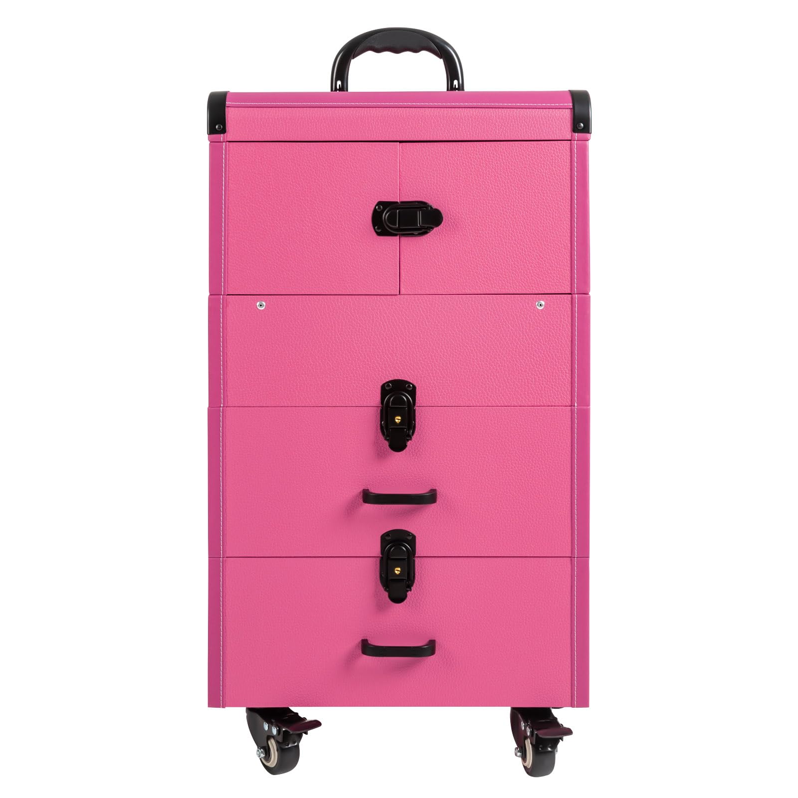 PDTHADP Rolling Makeup Train Case 14.57 x 9.45 x 25.98In Cosmetology Case on Wheels 110.23LBS Rolling Makeup Case with 4 Universal Wheels Trolley Bar Free Standing Hairdressing Trolley