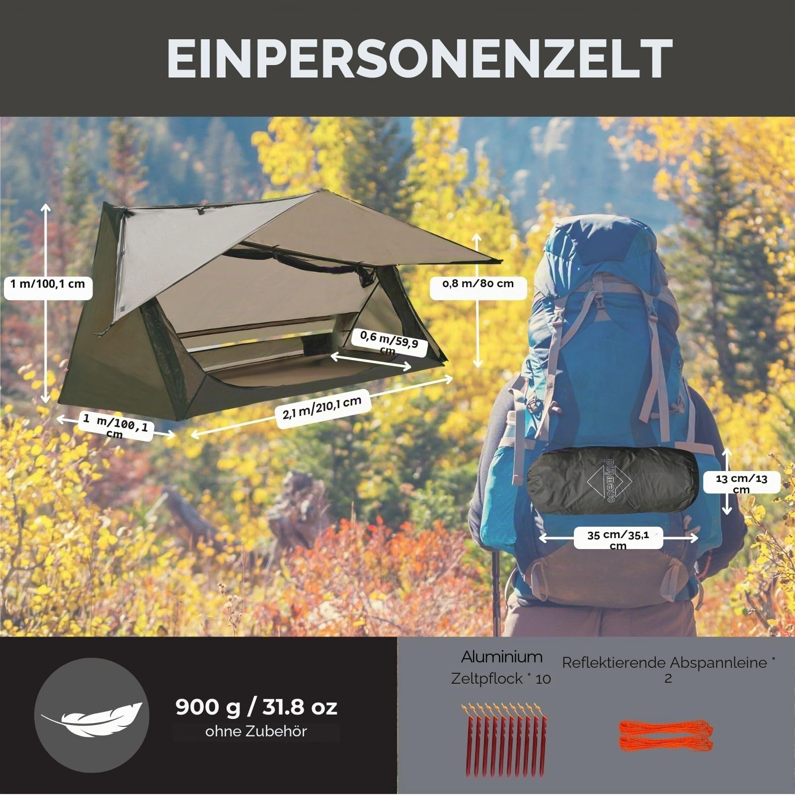 onewind Bivy Zelt für 1 Person, 3 Saison Ultraleicht Silnylon Rucksackzelt mit Regenschutz Wasserdicht Biwaksack Einmannzelt Outdoor Camping Zelt, ohne Trekkingstock