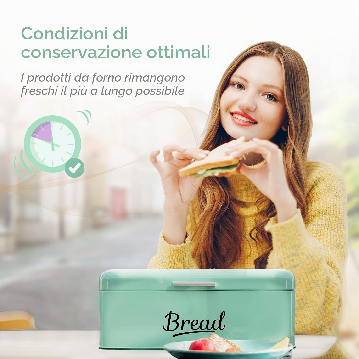 DRULINE Porta Pane Metallo Portapane Scatola Salvaspazio Cestino per Il Contenitore Conservazione Cucina Ufficio PIC-Nic di Alta qualità Verarbeitetes Metallblech Grande 16,5x42x23cm (L/B/H) Menta