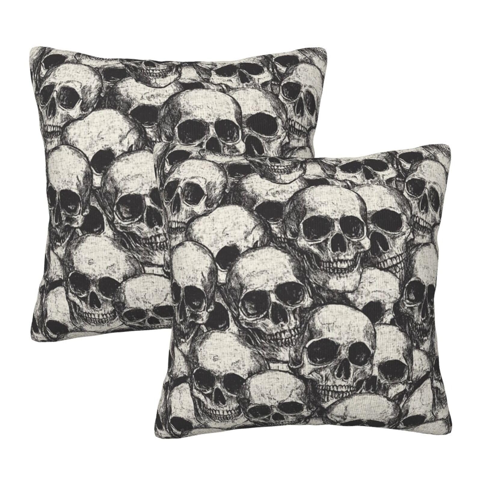 Yopiiefa Skull Throw Pillow Covers 18x18 Set of 2 Skeleton Decorative Pillow Covers Outdoor Cushion Cases for Bedroom Living Room