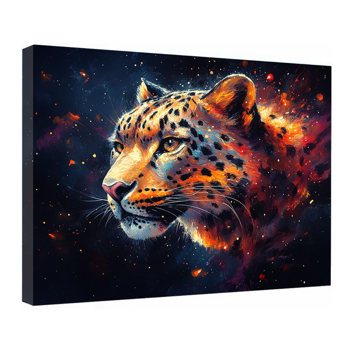 TZKRWRH Cheetah Wall Art Print, Panther Picture Leopard Artwork Mid Century Retro Design, Minimalist Painting Poster Wild Animal Art Bedroom Canvas(Black 45)-80x120cm Framed