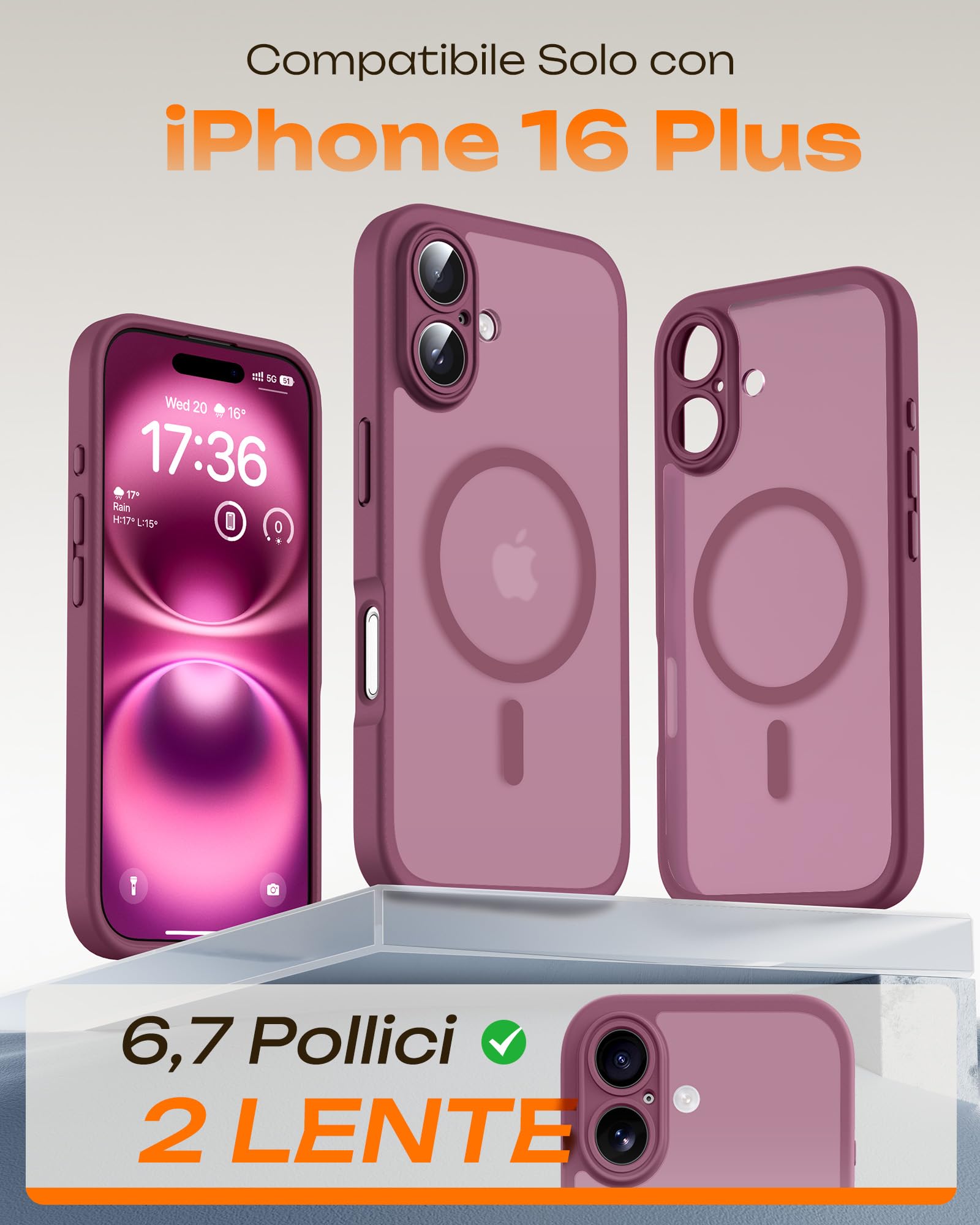 CANSHN Cover Magnetica per iPhone 16 Plus(6,7 Pollici), Compatibile con MagSafe, [Protezione Completa Della Fotocamera], Custodia Traslucida Opaca Protettiva Sottile Antiurto,Azzurro