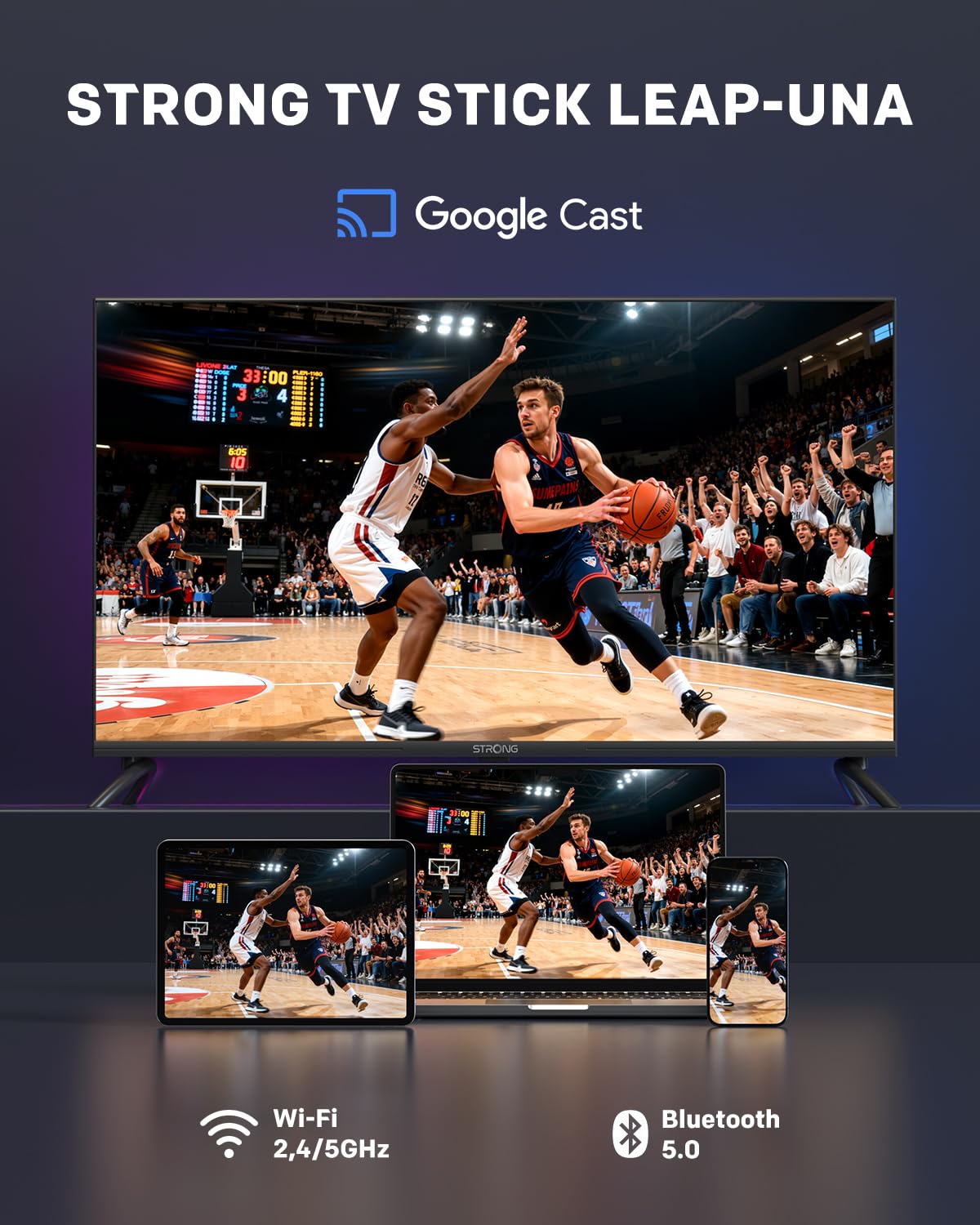 STRONG Leap-UNA Android TV Streaming Stick, WiFi, Integrierter Chromecast, Android 11 TV-Box, Google Assistant, HDR10+, Google Play, Netflix, YouTube