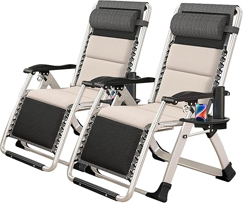 Miniatura 28 de NAIZEA Silla de gravedad cero acolchada, sillas de salón plegables de tela de enfriamiento para exteriores, sillas de camping ajustables y Azul Seda