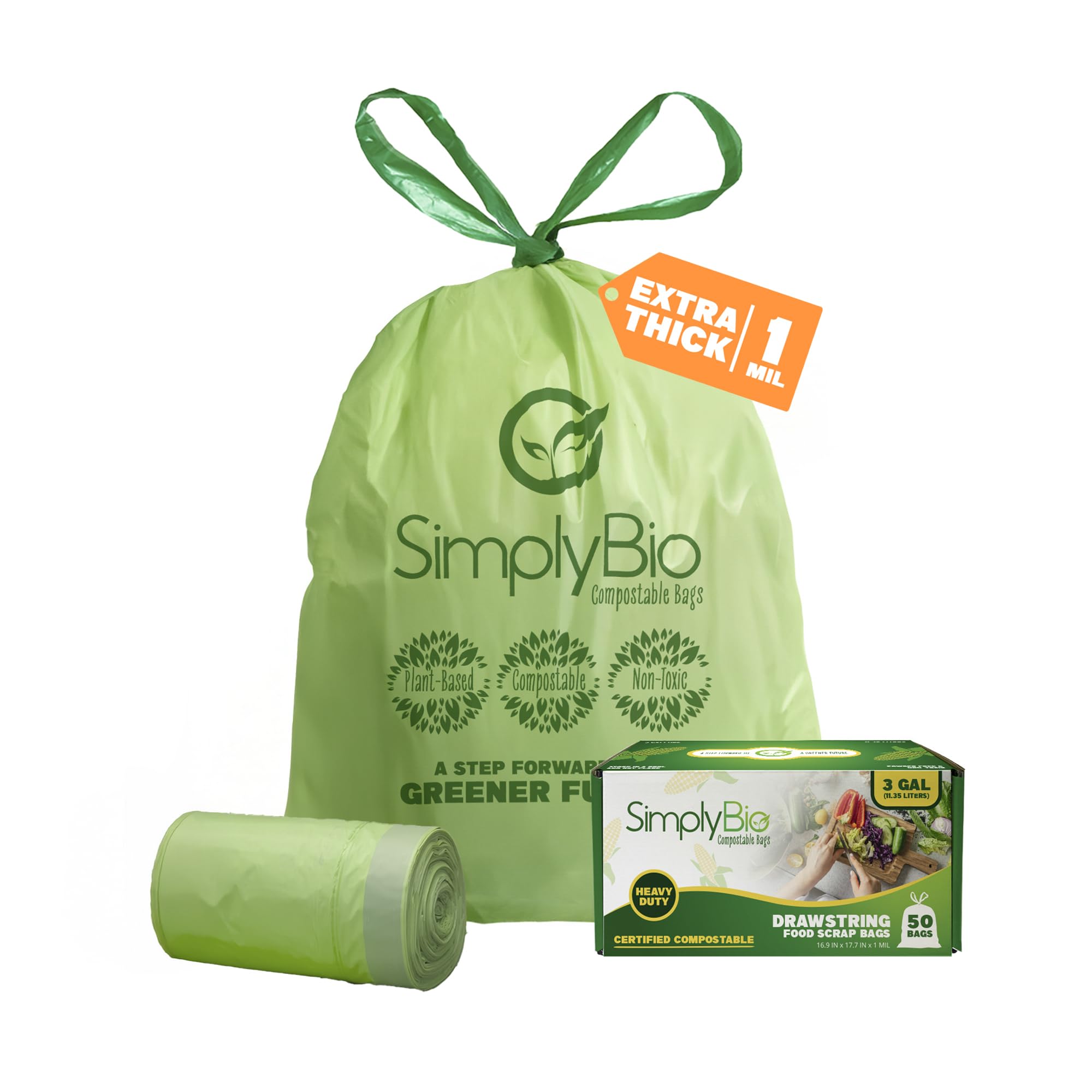 Bolsas de basura compostables con cordón, ecológicas, resistentes (50 unidades)