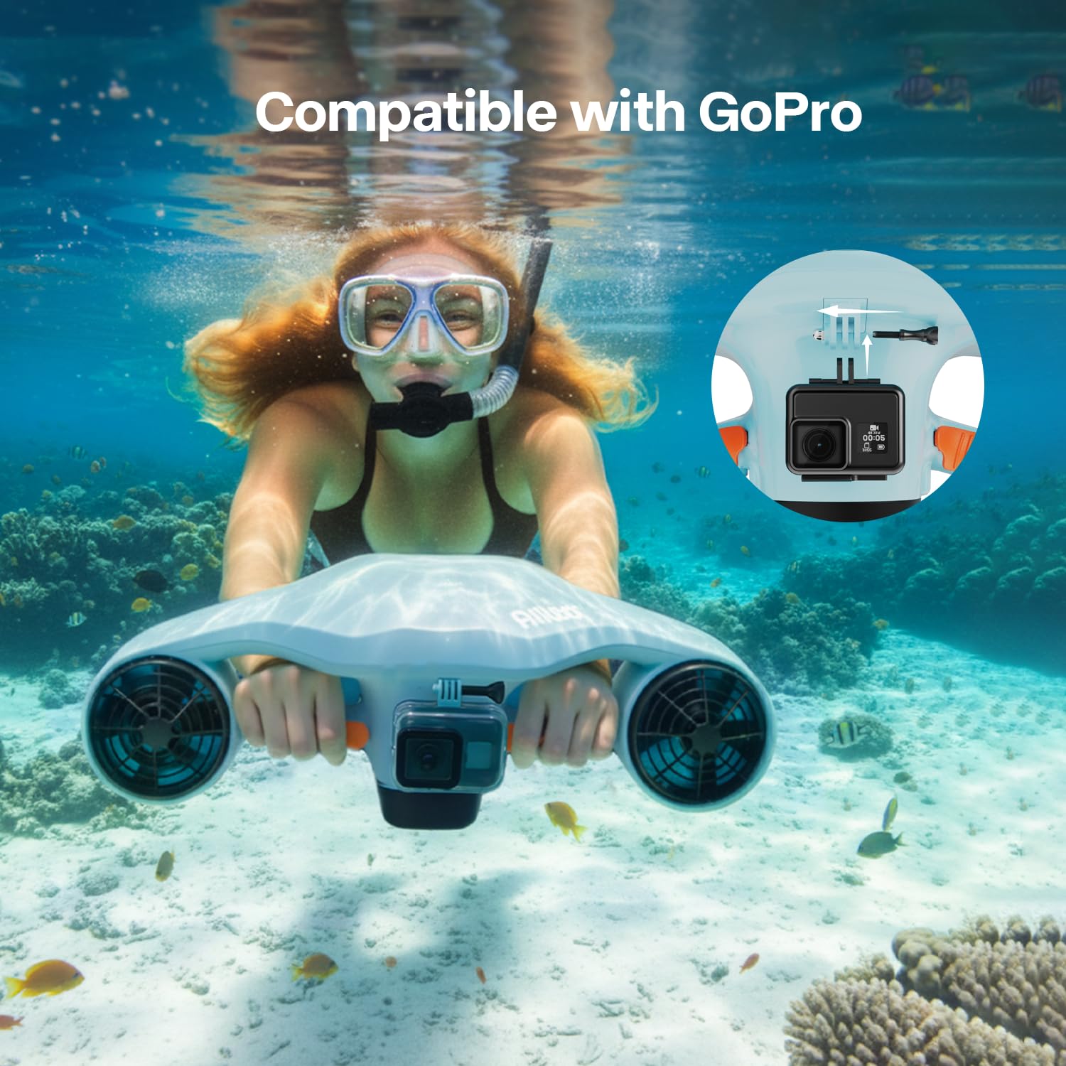 Asiwo Manta 2 Scooter Submarino, Propulsor Acuático de Doble Motor con Soporte para Cámara de Acción, Potente Seasooter para Buceo, Snorkel y Natación