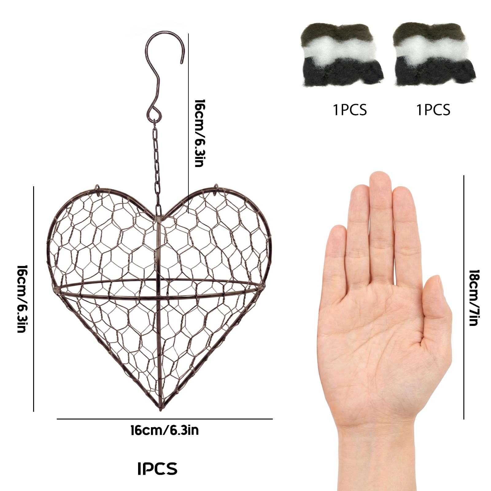 Nistmaterial für Wildvögel, Nistmaterials für Vögel, Vogelnest Herz, Vögel Nistmaterial Und Halter-Set, Inklusive 2 Beutel mit Nistmaterials, Nisthilfen für Vögels, für Garten, Hof
