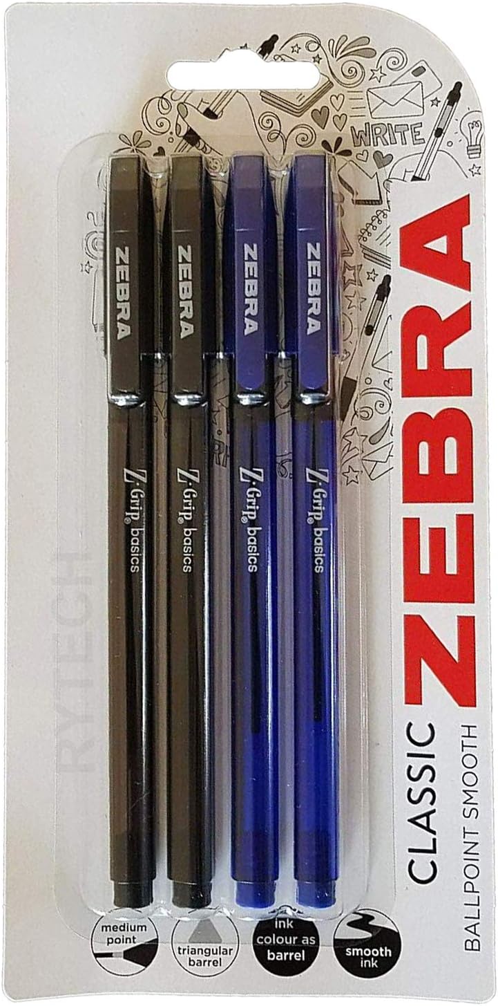 Z-Grip Basics Ballpoint Smooth Pen, Medium Point, 1.0mm, Assorted Ink Colors, 4-Pack