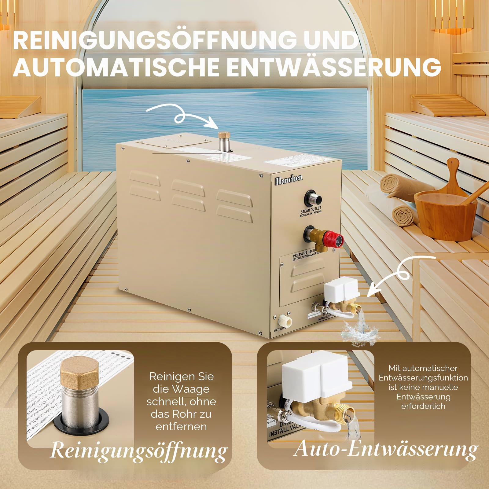 Hanchen 9KW Dampfbadgenerator für 7,5m³ Raum 35-55 ℃ Sauna dampfbad Dampferzeuger für Sauna Bad Türkische Dusche zu Hause CE 380V