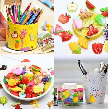 200 Stück verschiedene Schleim-Anhänger süße Obst- und Gemüse-Anhänger Ornamente flache Rückseite aus Kunstharz zum Basteln Herstellen von Ornamenten Scrapbooking DIY-Basteln zufälliger Stil