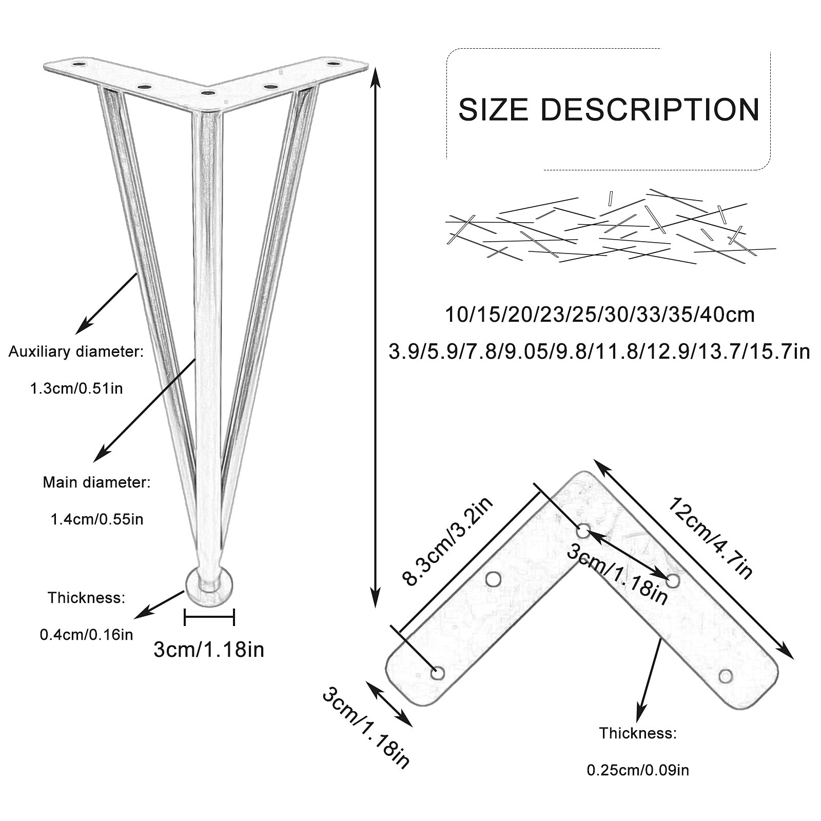 Patas de metal para muebles, 4 piezas, kit de bricolaje con tornillos y patas protectoras, patas de muebles de cocina y baño, acabado dorado, 30 cm (acabado negro, 10 cm)