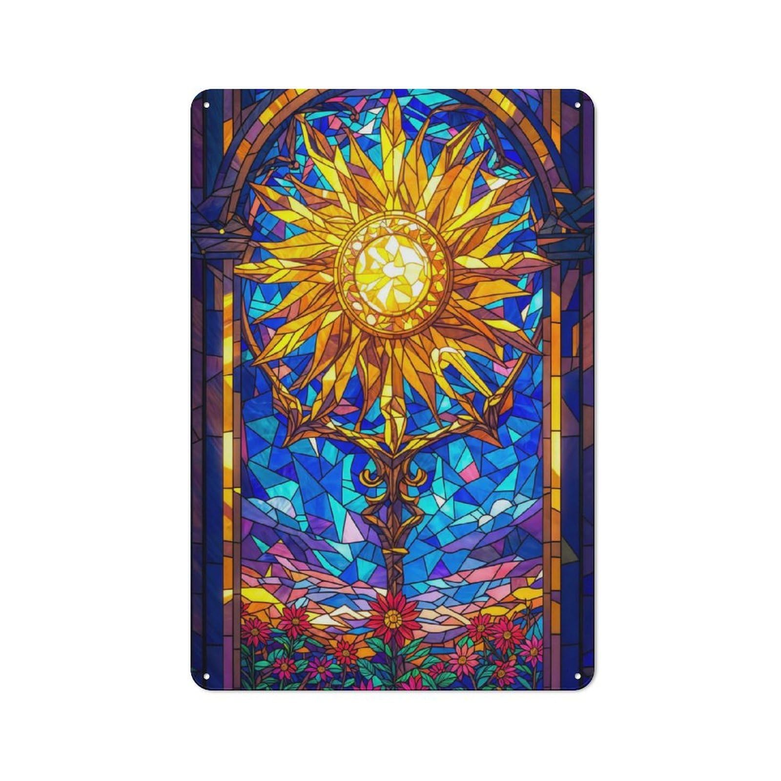 Junmoney Style-12 Metal Plaque 30X20cm With Radiant Sun For Hallway Wall, Rustic Decor, A Metal Wall Feature For Hallways And Entrance Areas