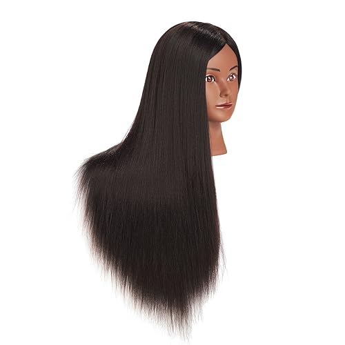 Miniatura 3 de Traininghead 26"-28" Cabeza de maniquí para práctica de peinado, cabeza de muñeca, cosmetología, cabello de fibra sintética, modelo de peluquería