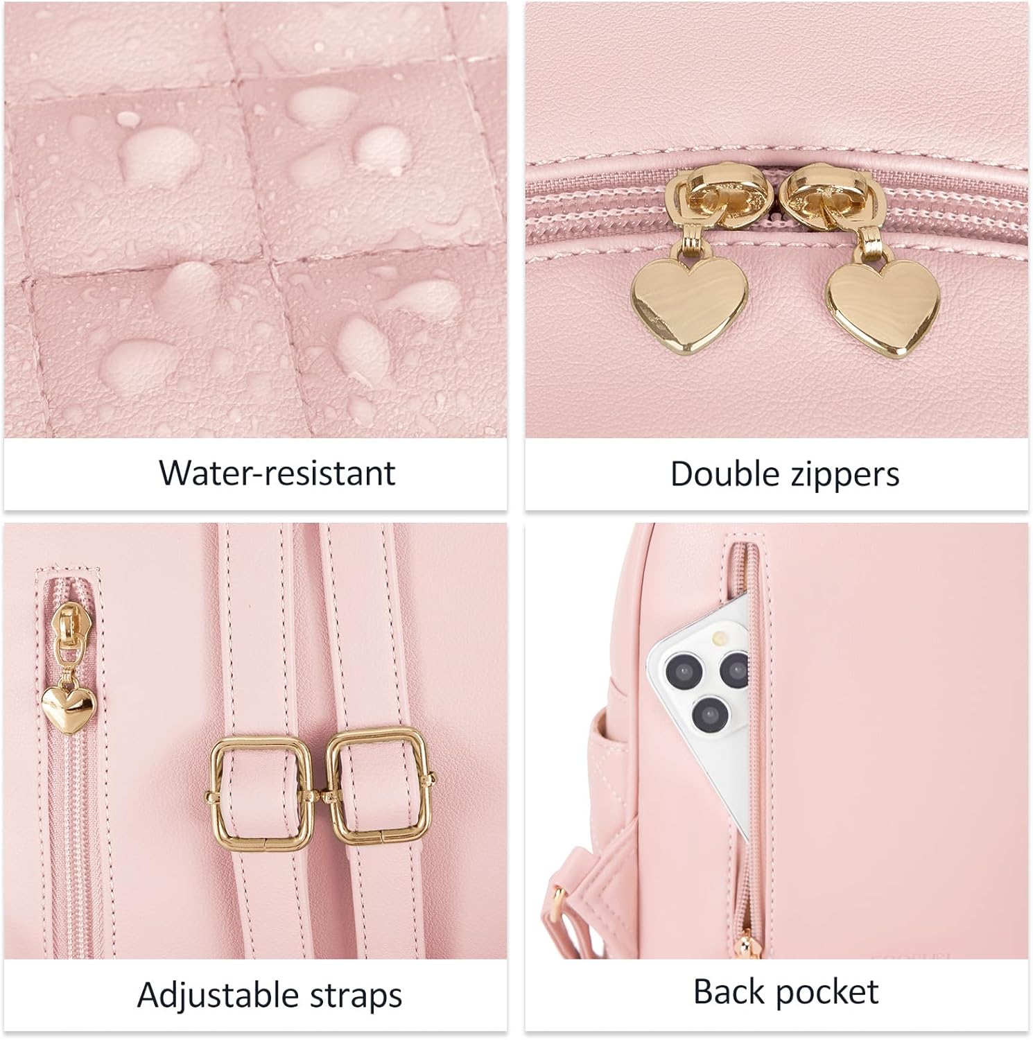 ECOSUSI Mini Backpack for Women Leather Small Backpack Purse for Ladies Cute Pom Bookbag Travel Shoulder Bag with Charm Tassel Pink - Image 5