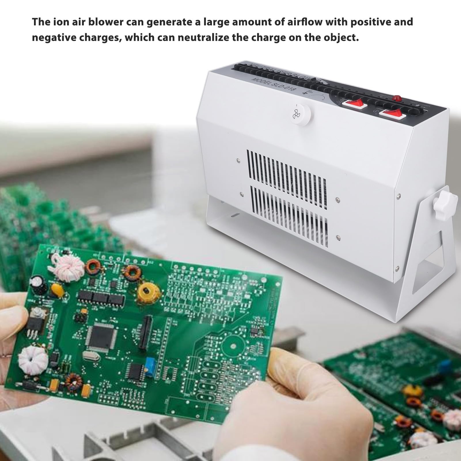 Ionizing Air Blower, 70-120CFM ESD Ionizer Fan, LED Display Anti Static Ionizer Fan with Bracket, Industrial Static Elimination Machine for Widely Use, Adjustable Wind Speed (US