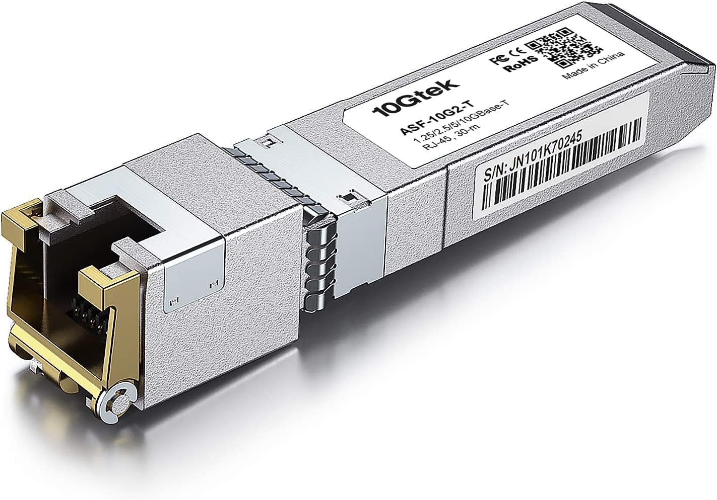 1.25/2.5/5/10GBase-T SFP+ RJ-45 CAT.6a Copper Transceiver, up to 30 meters, Compatible with Cisco SFP-10G-T-S, Ubiquiti UniFi UF-RJ45-10G, Fortinet, Netgear, D-Link and More
