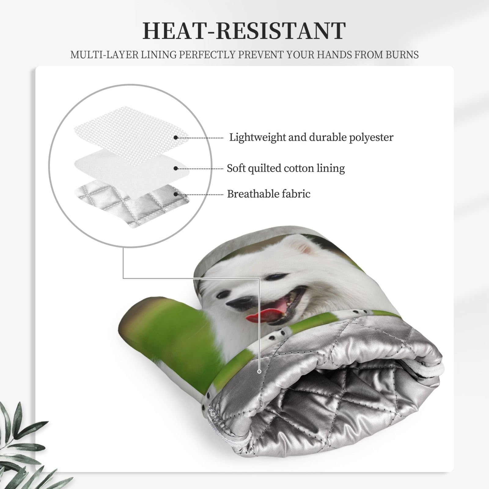 Juego de Cuatro Piezas de Guantes y Almohadillas Resistentes al Calor para Hornear, Guantes de Cocina Antideslizantes, Manoplas para Horno de Cocina, para Perros Spitz japoneses