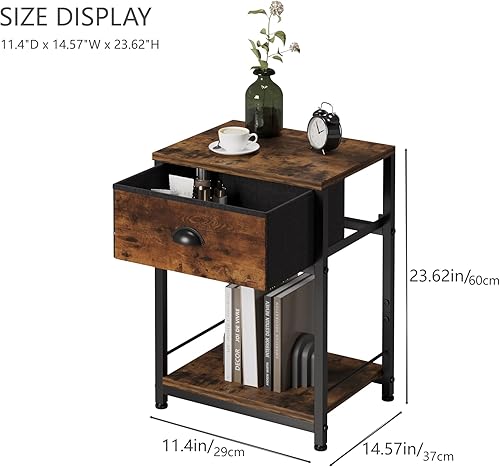 Miniatura 3 de LINGMI Mesitas de noche modernas, mesitas de noche con cajón y estante de almacenamiento para sala de estar, dormitorio, marco de metal industrial,